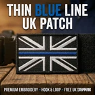 Thin Blue Line Union Jack Patch Hook & Loop Police UK Badge Embroidered Tactical
