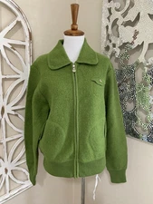 METROSTYLE medium 100% BOILED WOOL APPLE GREEN 3 POCKET BOMBER GRANNYCORE JACKET