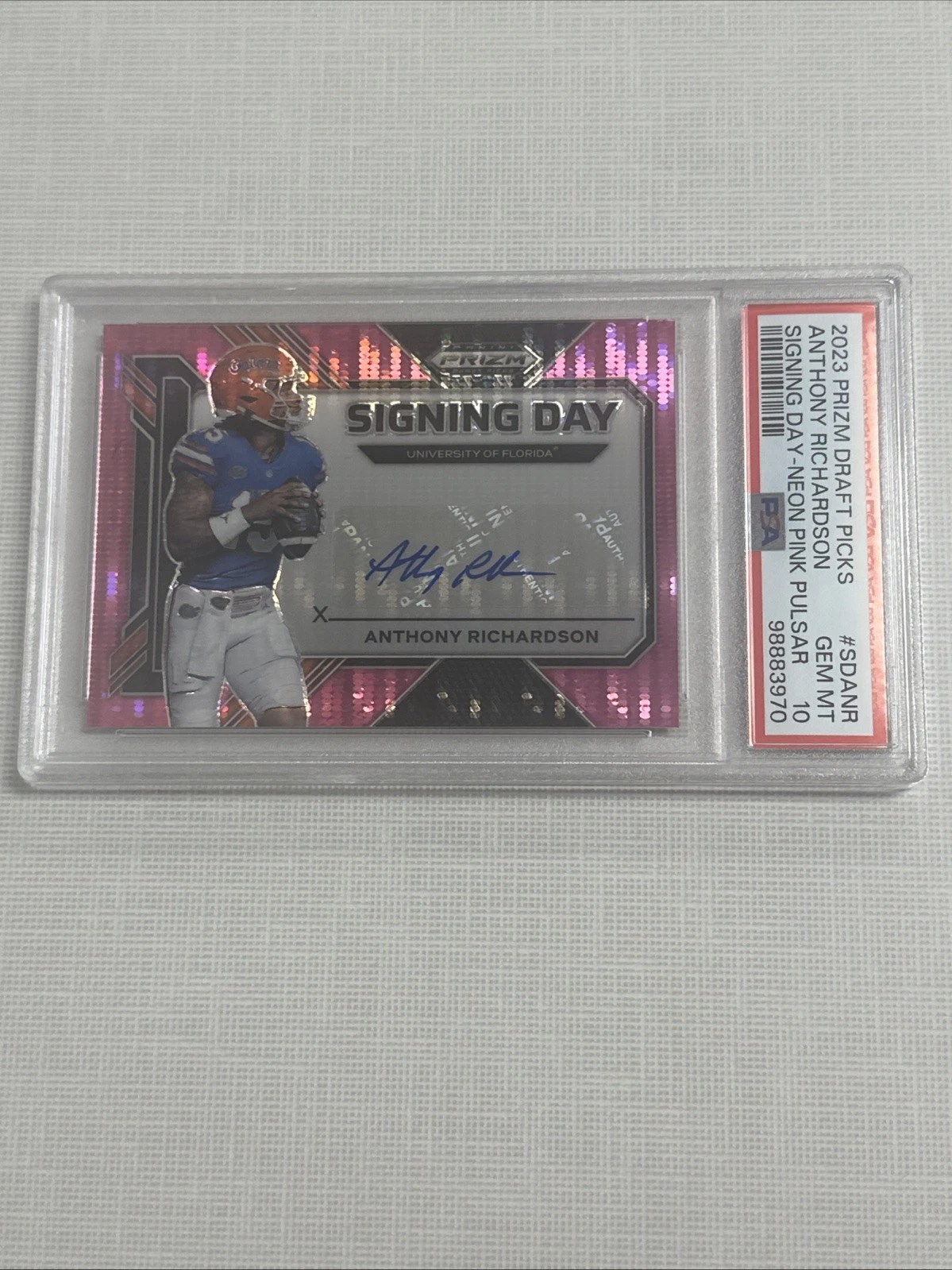 Anthony Richardson Panini Prizm Draft Picks Signing Day #SDANR Neon Pink Pulsar