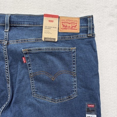 Levis 721 High Rise Skinny Jeans Womens 24W Blue Medium Distressed Stretch Denim