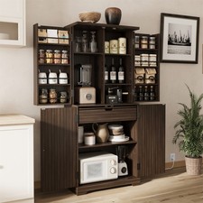 71'' Tall Kitchen Pantry Cabinet with Power Outlet  Adjustable Shelves New