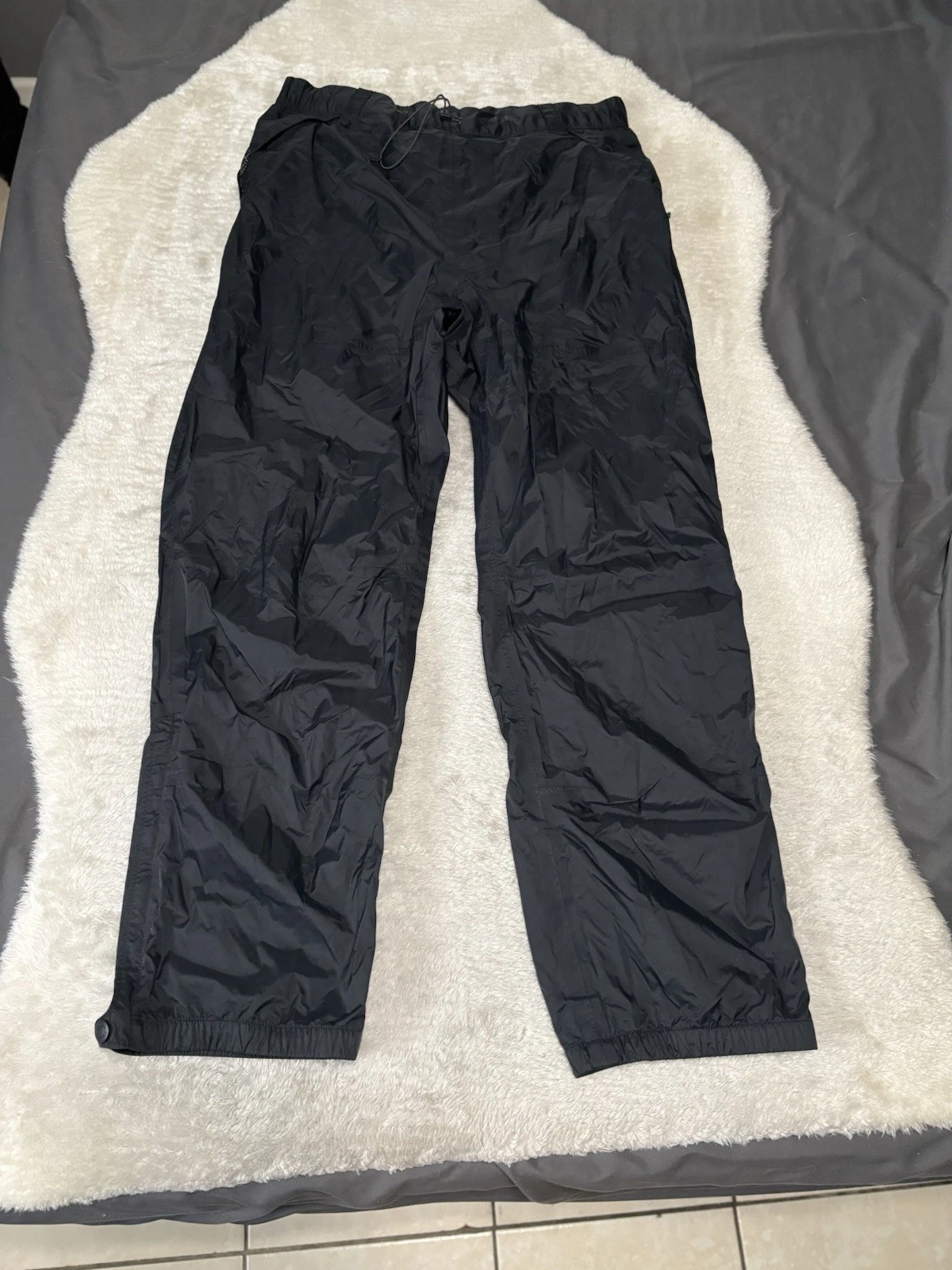 Cabelas Rain Pants Mens XLT Black Waterproof Mesh Lined Pull On Ankle Zip