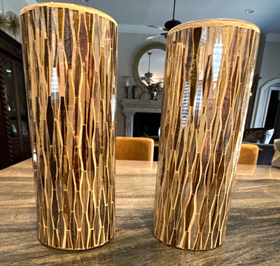 Set of 2 Glass Cylinder Vase Set Brown/Beige Geometric Pattern 12 in