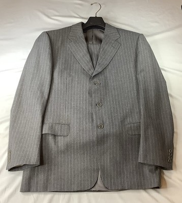Canali 2 Piece Suit 46R 100% Wool Grey Pinstripe Pleated Cuffs Pants 36X28 Italy