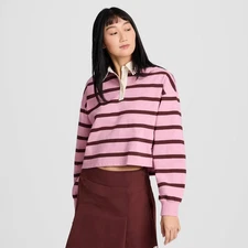 Champion Women's Long Sleeve Rugby Shirt - Pink Striped M