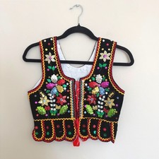 VTG Polish European Black Velvet Beaded Sequins Polk Vest German Oktoberfest