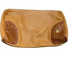 Vintage Mark Cross Clutch Purse Womens Leather Ostrich Trim Made in Italy 80s 90