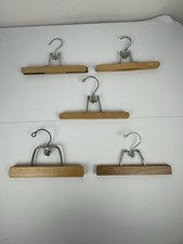 5 Pc Set Vintage Antique Wooden Metal Pants Skirt Hangers Clamp Clip 10" 4