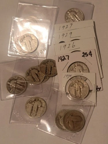 Standing Liberty Quarter Lot of 17 Coins, well circulated, many with no dates