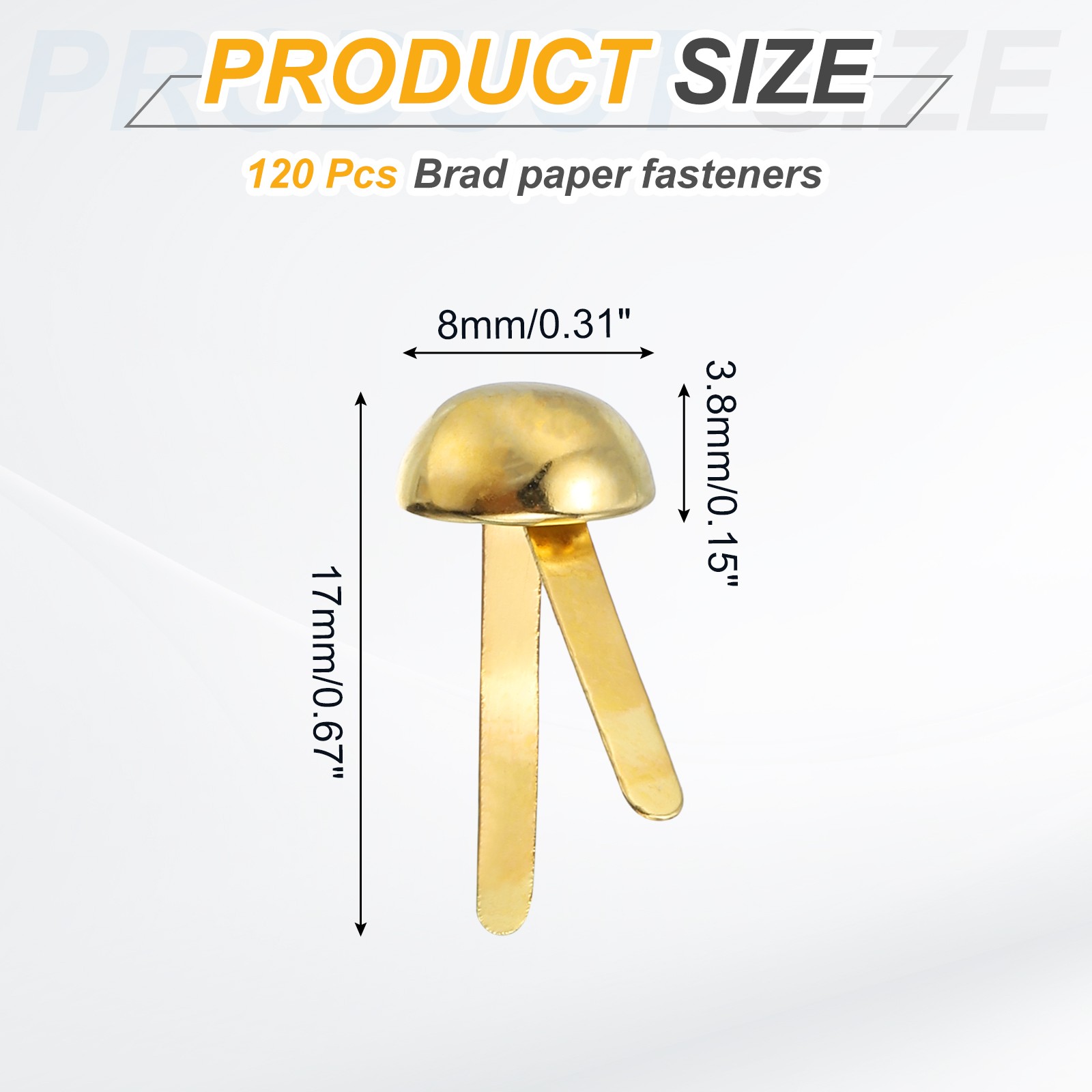 120Pcs Brads Paper Fasteners, 8x17 mm Metal Round Head Split Pins, Golden