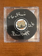 Brian Propp Autographed Philadelphia Flyers 50th Anniversary Puck”Guffaw” Ticket