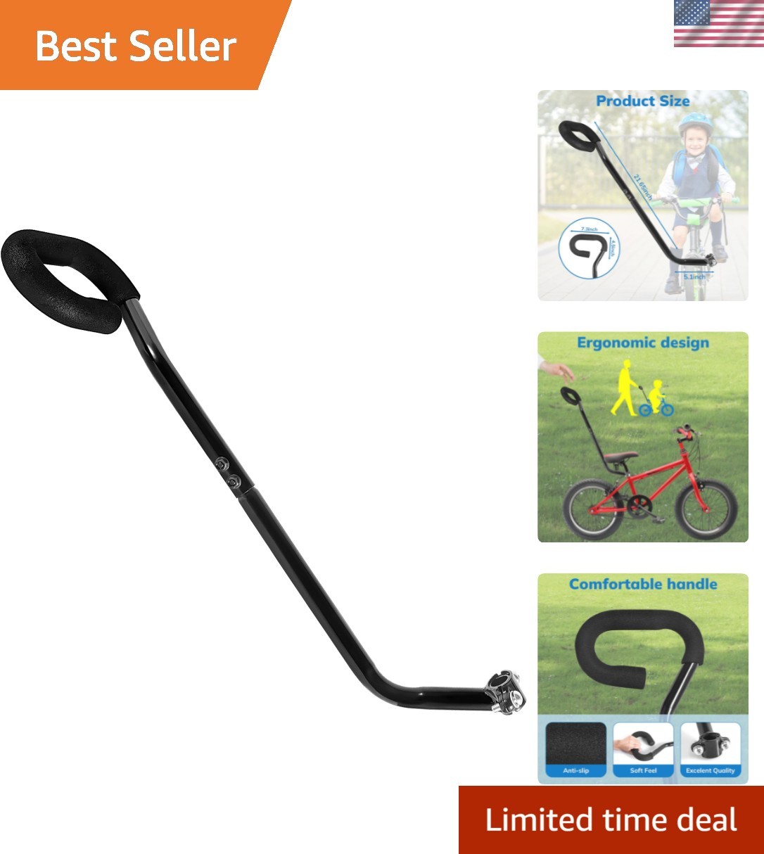 Children Cycling Bike Safety Trainer Handle Balance Push Barblack-b