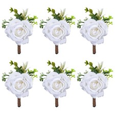 Lvory Rose Boutonniere for Men,Set of 6 Boutonniere Pins Corsage Groom Best M...