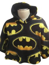 Batman Childs Hooded Poncho Pouch Pocket Black Yellow Symbol Handmade