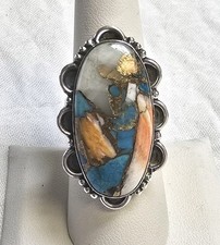 Spiny Oyster Turquoise Ring Sterling Silver Stamped 925 Size Size 8 Stone