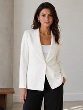 Theory Etiennette Ivory Knit Blazer Shawl Collar One Button Size Medium