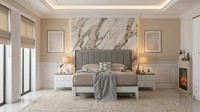 Grau-WeißE Schlafzimmer Garnitur Luxus Textilbett 2X Nachttische