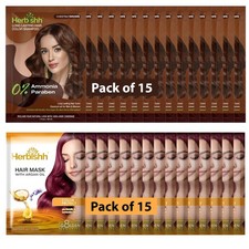 Herbishh Travel Pack Hair Dye Color Shampoo 15x Argan Mask Chestnut