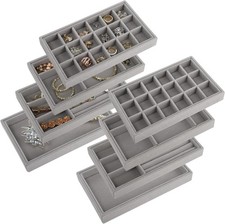Set of 8 Stackable Velvet Jewelry Trays Organizer for Earrings Rings Watch