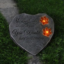 Solar Light Pet Memorial Stones Heart Shaped Dog Grave Markers Outdoor, Shinn...