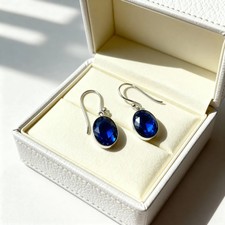 Sterling Silver Oval Blue Sapphire Drop Earrings for all Occassion