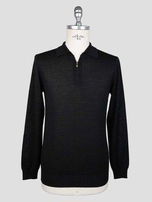 NEW MARCO PESCAROLO BLACK VIRGIN WOOL SWEATER POLO US 50 - EU 60 PMZ10