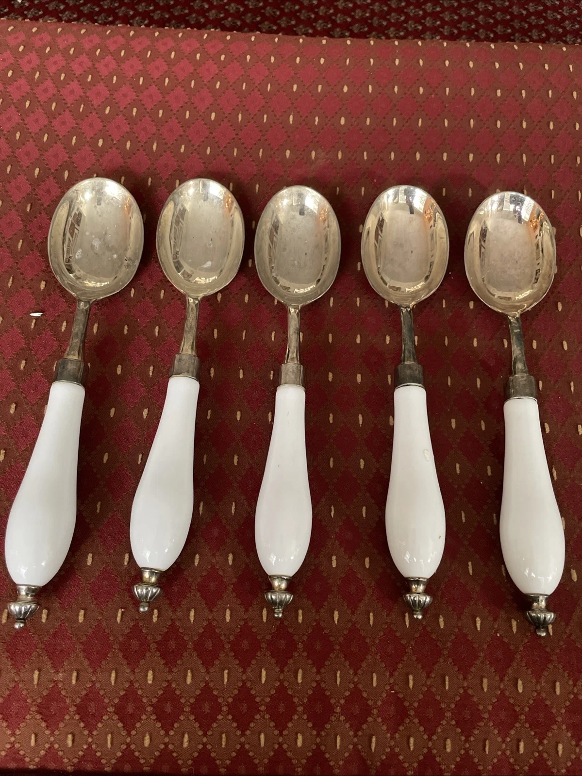 Set Of Vintage Silver Plated Serving Spoons W/ porcelain handles