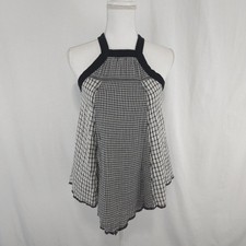 Cleo + Wolf Women's Grid Print Hanky Hem Halter Top Sleeveless High Neck Size S