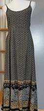 70s Nina Piccalino Floral Maxi Dress Sz 10 Beige Gray Sleeveless USA Made Boho
