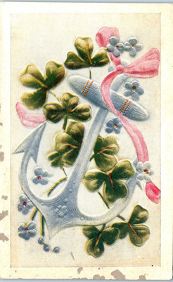 Vintage Postcard Clover Horseshoe Good Luck Embossed Design Weimar Texas