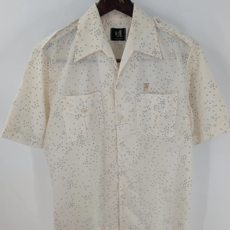 Vintage IOLANI Hawaii Short Sleeve Polka Dot Western Button-Up Shirt Off-White M - Image 2 of 4
