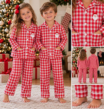 Sweet Dreams Kids Size 5 Santa Gingham 2pc Unisex Pajama Set Fire Resistant