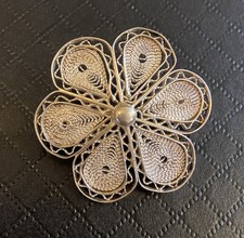 Vintage Jewellery 925 Sterling Silver Spun Filigree Flower Brooch Pin