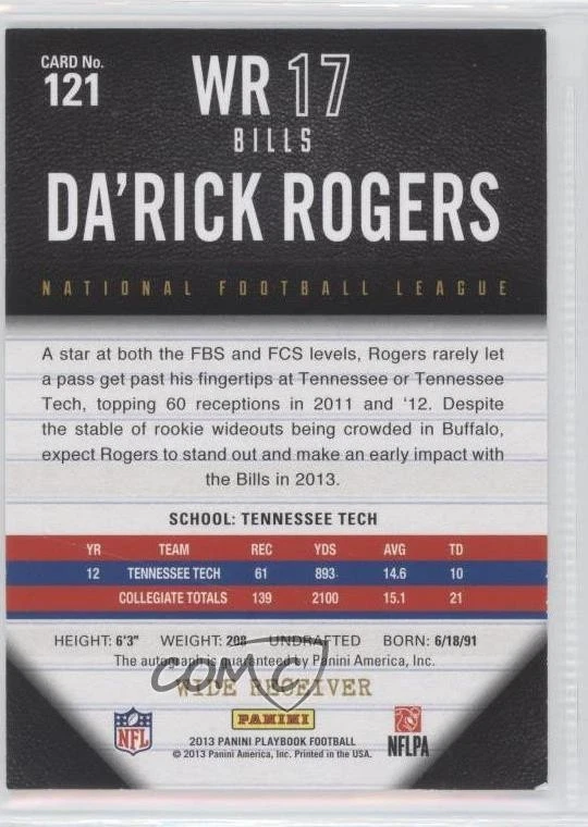 2013 Panini Playbook Signatures Red /199 Da'Rick Rogers #121 Rookie Auto RC - Image 2 of 2