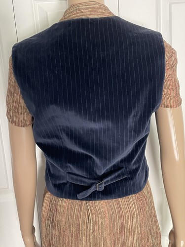 Vintage Liz Sport Claiborne 6 Navy Blue Velvet Striped Lined Button Up Vest - Picture 9 of 14