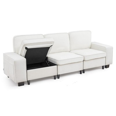 100-Inch Modular 3-Seater Sofa   Comfy Couch w/Deep Seats & Hidden Storage,Moder