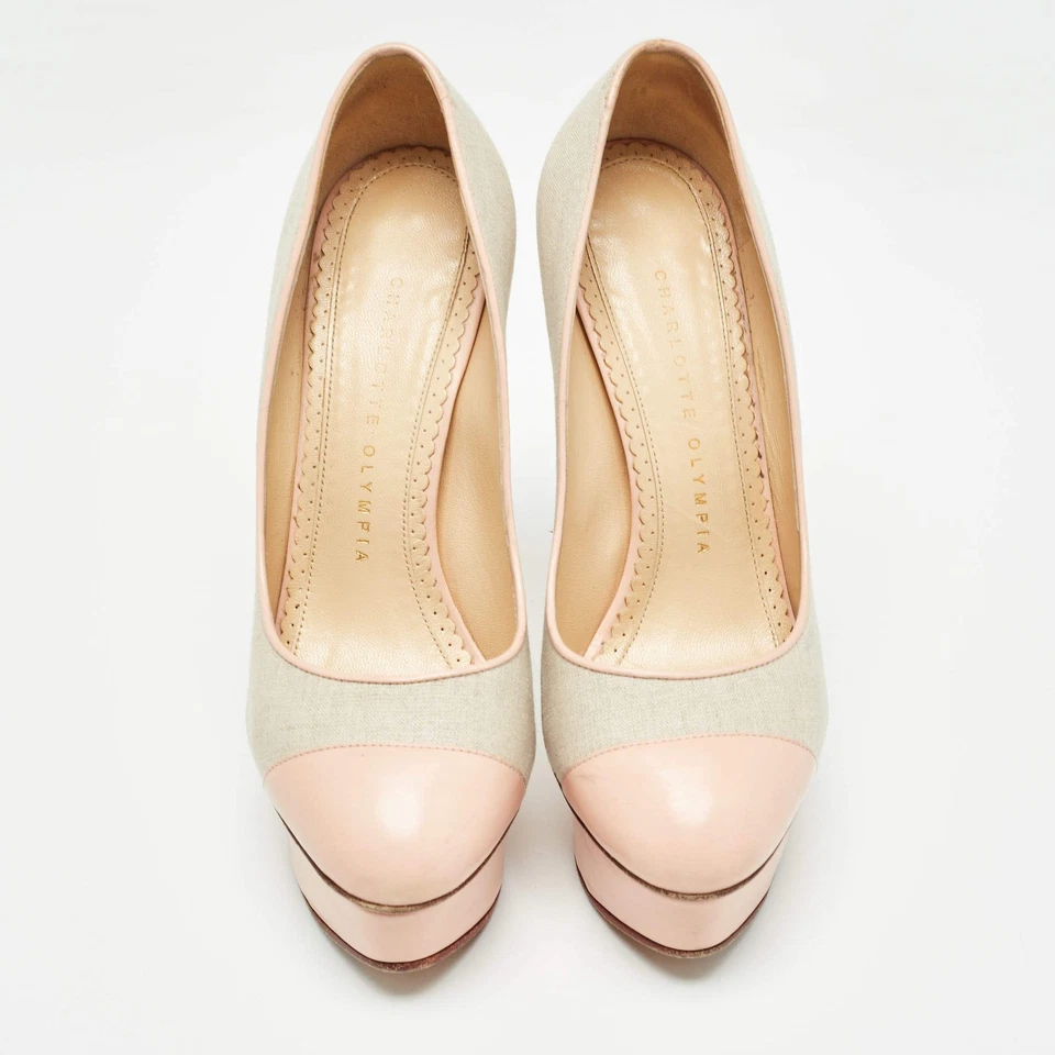 Zapatos de salón Charlotte Olympia rosa gris lona y cuero talla 36 Foto 3 de 4