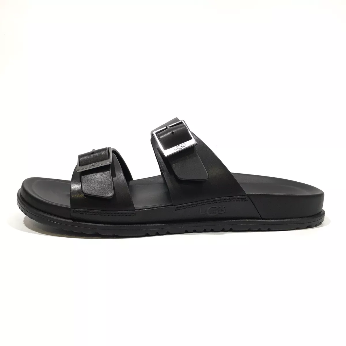 UGG WAINSCOTT BUCKLE MEN SLIDE SANDALS BLACK LEATHER US 12 NEW