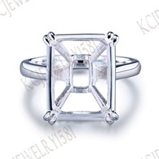 Cushion Cut 14x11-15x11mm Semi Mount Sterling Silver Solitaire Fine Ring