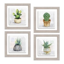 Set 4 QUADRI su CERAMICA cornice Shabby MODERN Beige BOTANY SHABBY