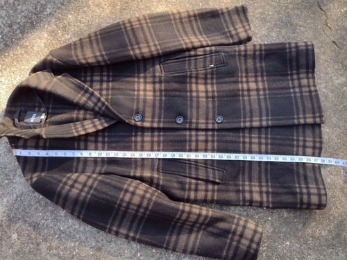 Hugo Boss Wool Blend Plaid Check Coat 36R 46 Brown Black Italian Fabric new - Picture 14 of 16