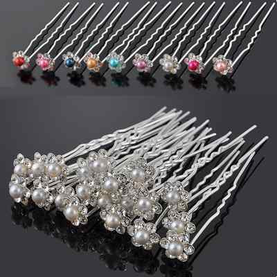 Set 10 Haarnadeln Blume Perle Strass Hochzeit Kommunion Haarschmuck FARBEN