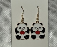 Cartoon Cute Panda Bear Enamel Gold Drop Dangle Adorable Earring Set