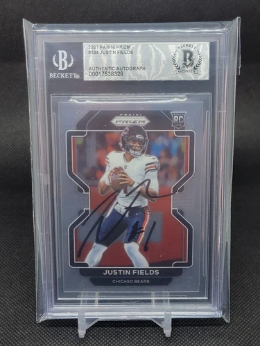 2021 JUSTIN FIELDS PANINI PRIZM AUTO RC ROOKIE BECKETT AUTO AUTH BEARS/JETS