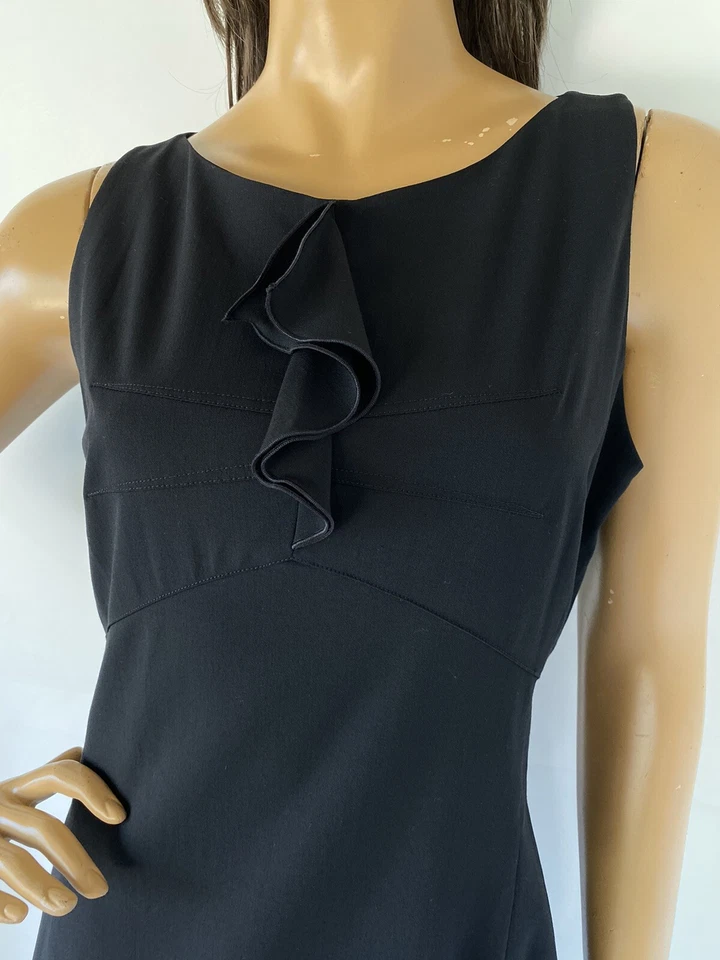 Vestido Vaina Emporio Armani Mujer Pequeño Negro Mezcla Lana Detalle Volantes Talla 8 Foto 3 de 4