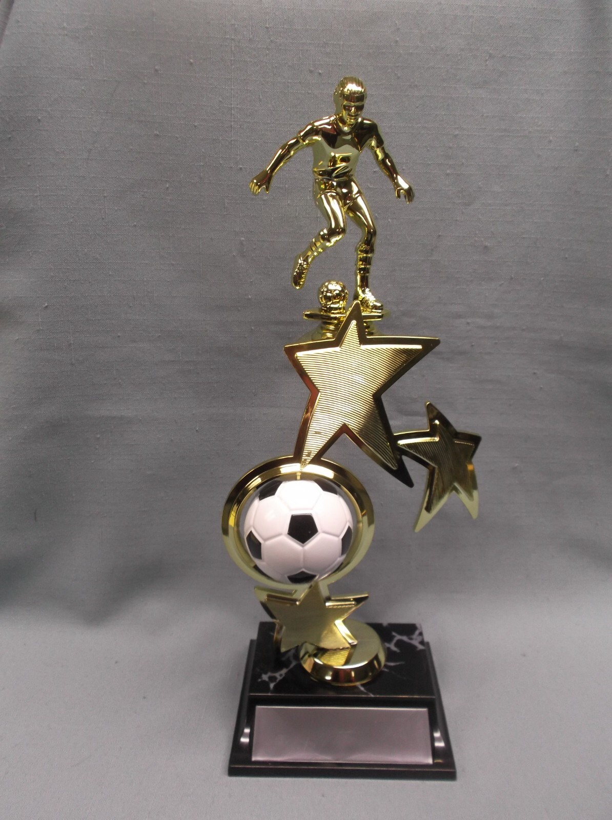male kicker soccer trophy award multi star spin ball riser weighted ...