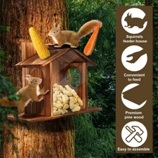 Bingopaw Wood Squirrel Feeder Outside Winter Wooden Chipmunk Feeder Corn Peanuts