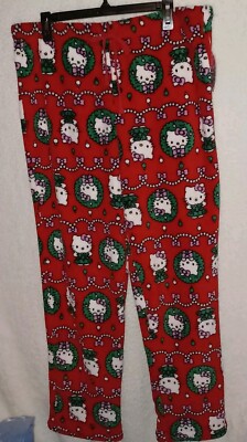 Sanrio Hello Kitty Women's XL Christmas Soft Fleece Pajama Pants Red Green (EC)