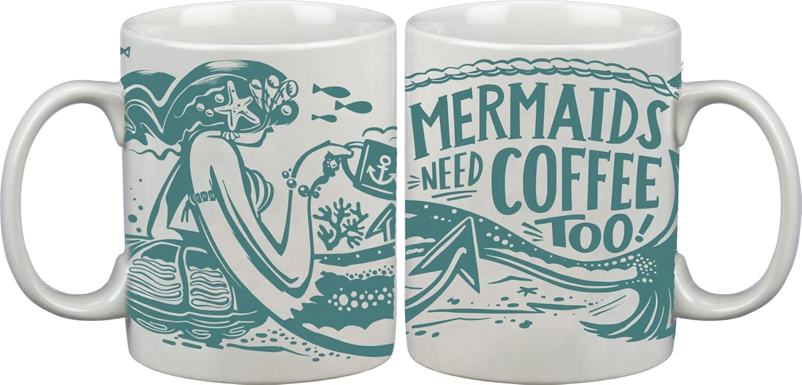 35657 White Stoneware Coffee Mug, 20-Ounce, Mermaids Need Coffee