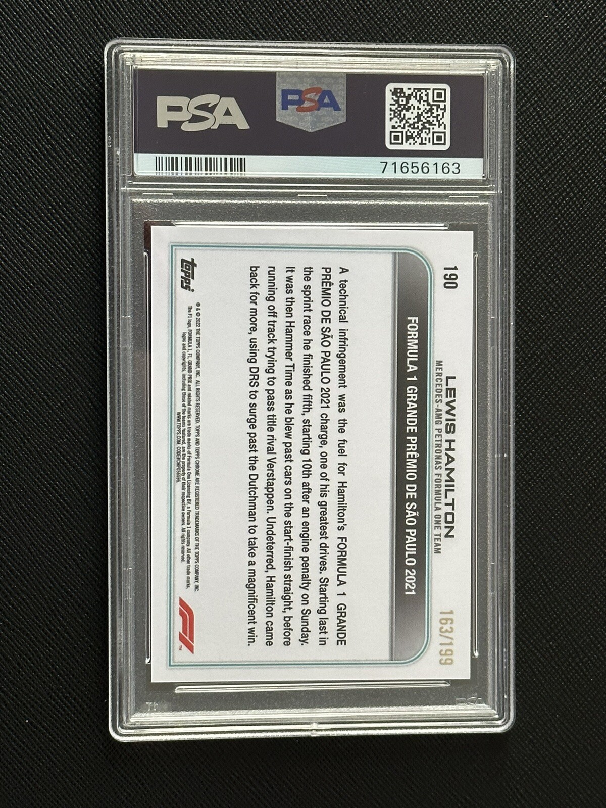 2022 Topps Chrome F1 Lewis Hamilton 190 Purple Checker Refractor /199 PSA 10  view 2